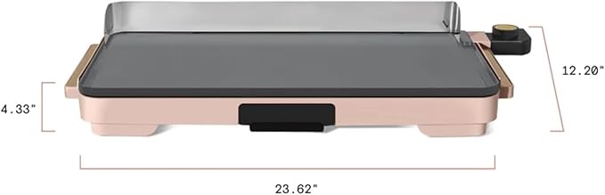 Electric Griddle 12x22 Inch with Backsplash, Nonstick Cooking Surface, Adjustable Temperature Control (Rose)