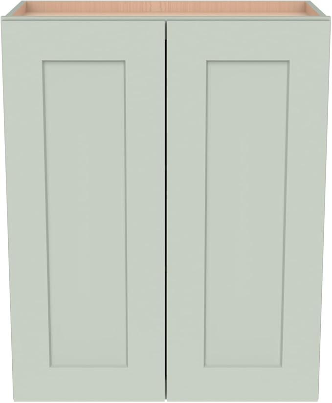 Wall-Mounted Cabinet – Solid Wood Shaker Style Medicine Cabinet with Adjustable Shelves & Soft-Close Doors for Bathroom, Kitchen, and Office Storage (Jade Green, 24" W x 12" D x 36" H)