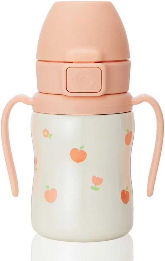 GROSMIMI Insulated 316 Stainless Steel Spill Proof Straw Cup, Water bottle with Flip Top for Toddlers, BPA Free (peach flower, 6oz)