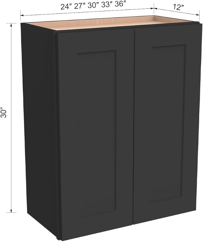 Wall-Mounted Cabinet – Solid Wood Shaker Style Medicine Cabinet with Adjustable Shelves & Soft-Close Doors for Bathroom, Kitchen, and Office Storage (Charcoal Black, 30" W x 12" D x 36" H)