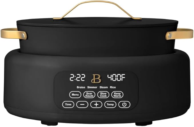 10-in-1 Electric Multi-Cooker, 6 Quart Programmable Cooking Pot with Digital Display, Nonstick Interior, One-Touch Controls, Multi-Function Kitchen Appliance (Black Sesame)