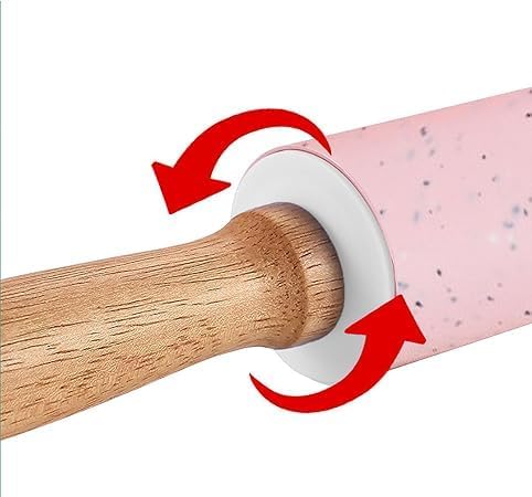 Silicone Rolling Pin for Baking,15Inch Pastry Dough Roller with Wooden Handle,Non Stick Surface Rolling Pin for Dough Cookie Pastry Tapered Dumpling Baking Supplies Kitchen Accessories