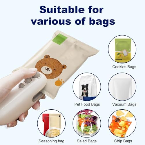 2-in-1 Mini Bag Sealer with Cutter & Magnet - Portable Rechargeable Snack Sealing Machine for Food Storage - Handheld Resealer for Chip Bags (A - White - 2pcs)