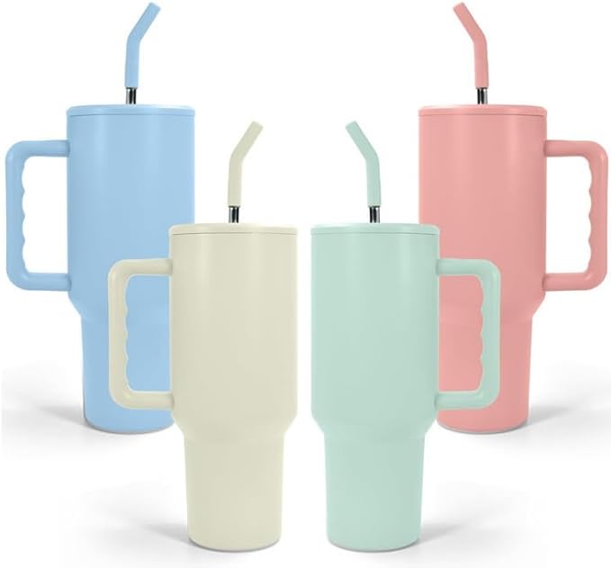 AGH 40 oz Sublimation Tumbler with Handle 4-Pack Stainless Steel Insulated Tumblers Blanks Water Bottle Travel Cups 4 Colors Matte