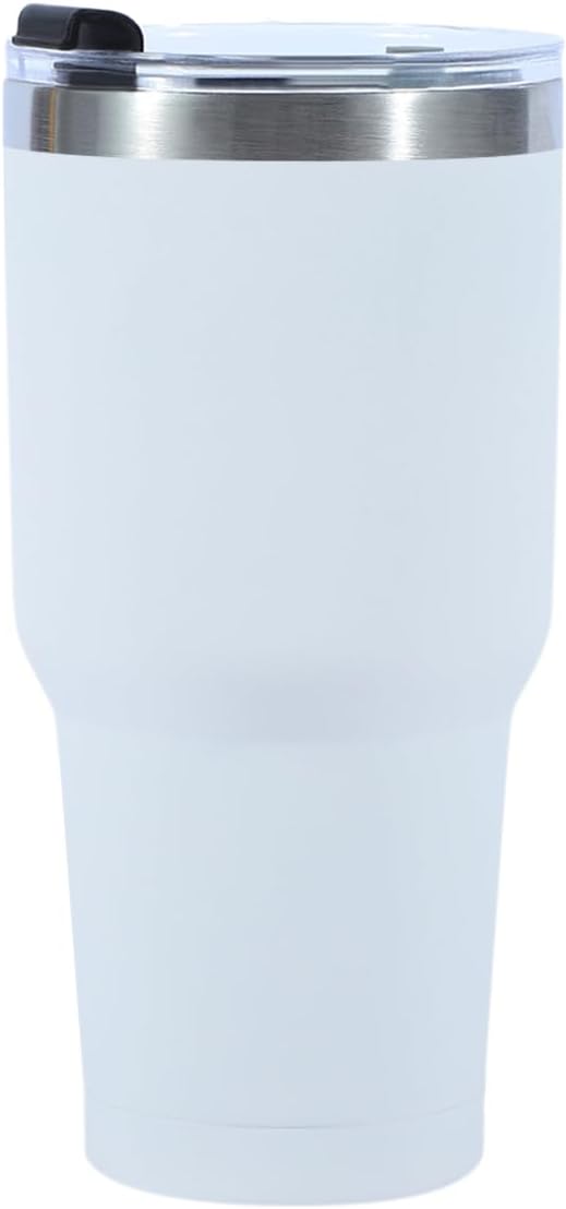 30oz Insulated Tumbler with Lids and Straw, Stainless Steel Travel Coffee Tumbler,Powder Coated Travel Mug (White)