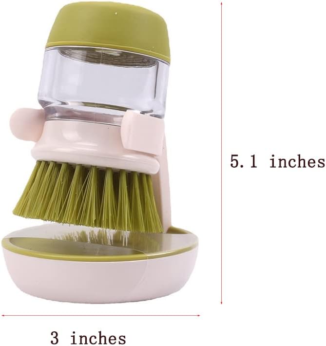 Dish Brush with Soap Dispenser, Dishwashing Kitchen Scrub Brushes Dish Scrubber with Holder Drip Tray, for Cleaning Pan, Pot, Sink