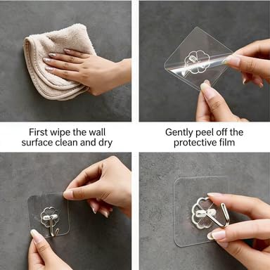 Adhesive Hooks - Heavy Duty Sticky Wall Hooks for Hanging, Removable Waterproof Hooks for Bathroom Kitchen, Damage-Free Transparent Hooks 12pcs