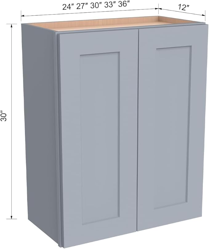 Wall-Mounted Cabinet – Solid Wood Shaker Style Medicine Cabinet with Adjustable Shelves & Soft-Close Doors for Bathroom, Kitchen, and Office Storage (Grey, 33" W x 12" D x 30" H)