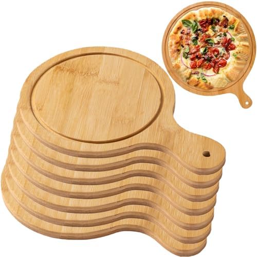 Pizza Serving Board Tray Set of 8, Wooden Lightweight Handles, Up to 13 Inches, Pizza Making Storage, Perfect for Parties and Gatherings,Light Brown,8inch