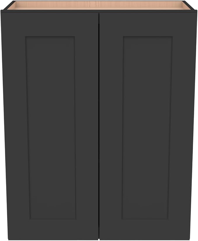 Wall-Mounted Cabinet – Solid Wood Shaker Style Medicine Cabinet with Adjustable Shelves & Soft-Close Doors for Bathroom, Kitchen, and Office Storage (Charcoal Black, 42" W x 12" D x 36" H)