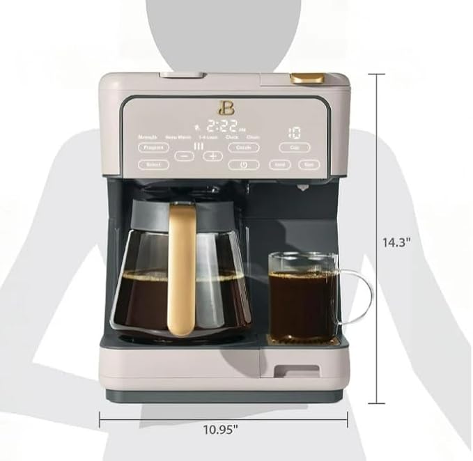 Beauti Multi Brew 12 Cup Programmable Drip & Single Serve Coffee Maker, Versatile Brewing (6oz, 8oz, 10oz, 12oz, 14oz), Pods or Ground, Over Ice option, Keep Warm mode (Porcini)