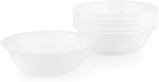 Corelle Vitrelle 6-Piece Soup/Cereal Bowl Set Triple Layer Glass and Chip Resistant, 18-Oz Lightweight Round Bowls, Winter Frost White