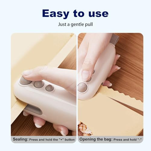 Upgraded Mini Bag Sealer 2025-2-in-1 USB Rechargeable Handheld Heat Seal & Cutter with Magnet for Plastic & Snack Bags - Portable Food Storage Resealer (White)