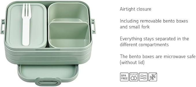 Mepal Bento Box Midi - Lunch Box with Bento Box - for 2 Sandwiches or 4 Slices of Bread - Lunch Box for Sandwiches, Small Snacks & Left Overs - Lunch Box Adults - Nordic Black