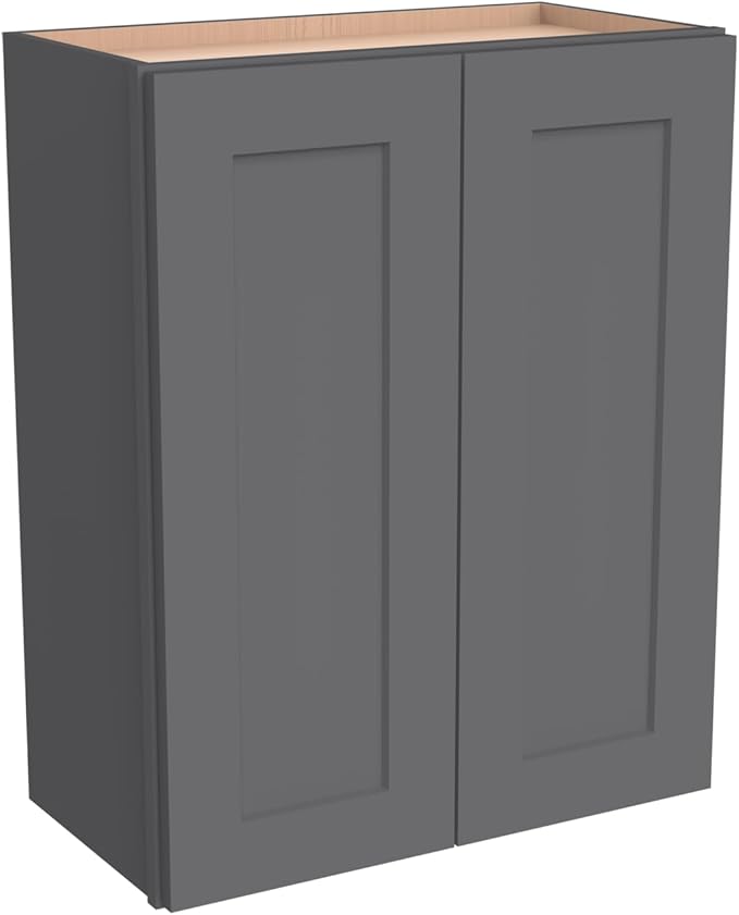 Wall-Mounted Cabinet – Solid Wood Shaker Style Medicine Cabinet with Adjustable Shelves & Soft-Close Doors for Bathroom, Kitchen, and Office Storage (Pebble Gray, 30" W x 12" D x 36" H)