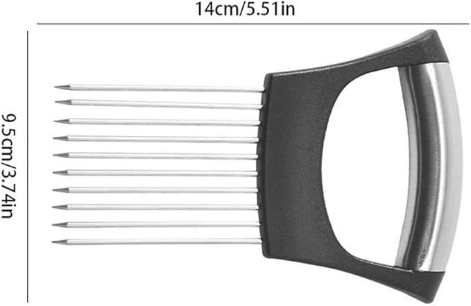2Pcs onion slicer， Kitchen Prong Slicer for Vegetables and Meat, Stainless Steel Tines with Safety Handle, Black (2)