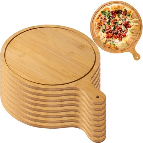 Pizza Serving Board Tray Set of 8, Wooden Lightweight Handles, Up to 13 Inches, Pizza Making Storage, Perfect for Parties and Gatherings,Light Brown,11inch