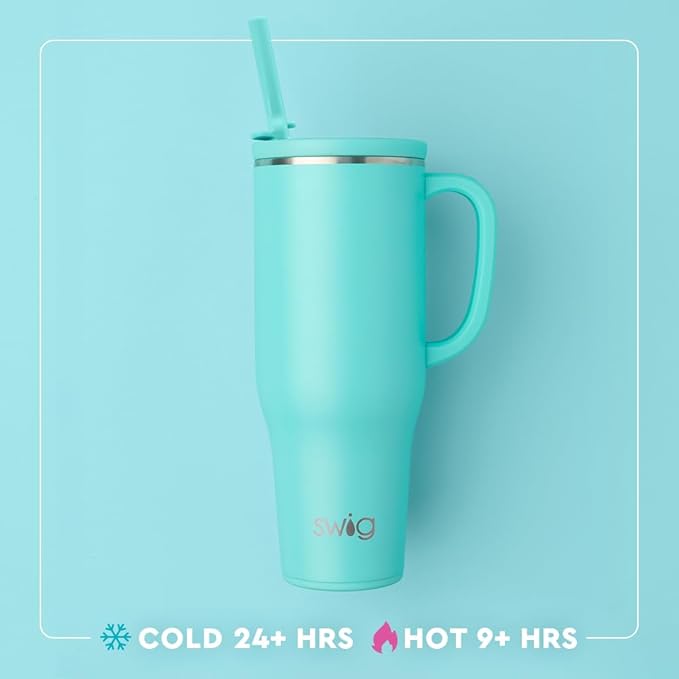 Swig Life 40oz Leak Proof Mega Mug, 40oz Leak Proof Tumbler with Handle and Straw, Extra Large Insulated Tumblers, Cup Holder Friendly Travel Mug, Reusable Leakproof Water Bottle (Rally Ready)