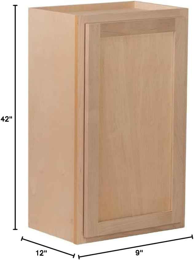 Quicklock RTA (Ready-to-Assemble) 42" Tall Wall Kitchen Cabinets - Shaker Style | 100% Hardwood | Made in America | Soft Close Hardware (Raw Maple, 12" D x 21" W x 42" H)