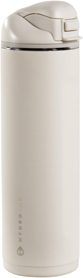 HydroJug Ease2o Water Bottle with Straw & Chug Lid, Stainless Steel, Vented Cap to Help Reduce Pressure, Water-Level Window, Cup Holder Friendly, Non-Slip Base – 24oz, Linen