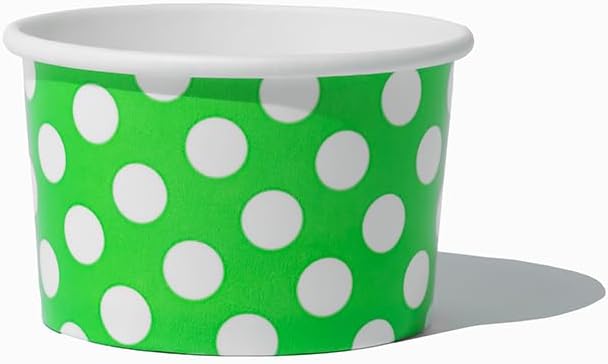UNIQ 1000-Count 4 oz Polka Dot Paper Ice Cream Cups Green Color | Disposable Food & Dessert Bowls in Multiple Colors | Frozen Dessert Supplies