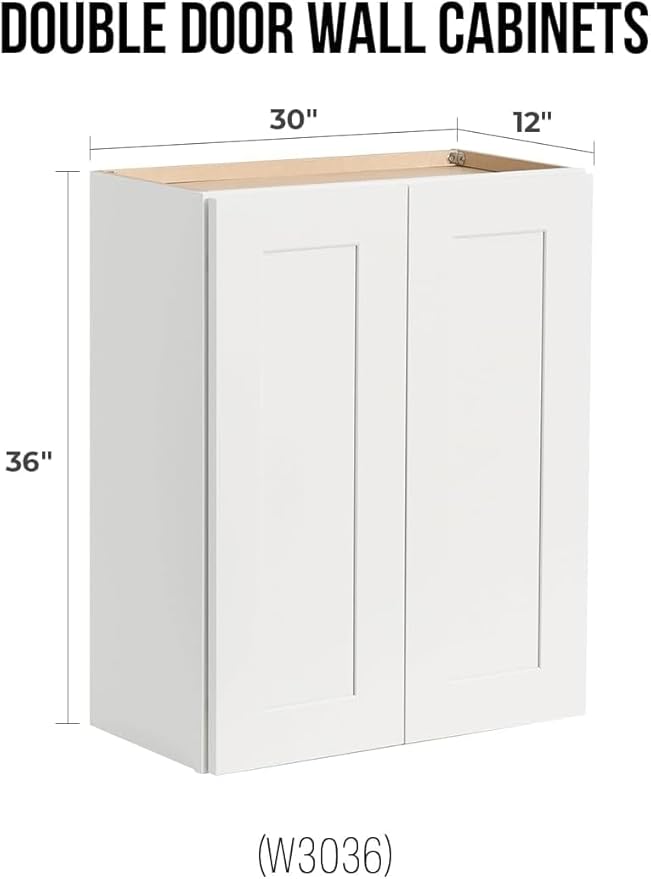 Wall-Mounted Cabinet – Solid Wood Shaker Style Medicine Cabinet with Adjustable Shelves & Soft-Close Doors for Bathroom, Kitchen, and Office Storage (White, 24" W x 12" D x 42" H)