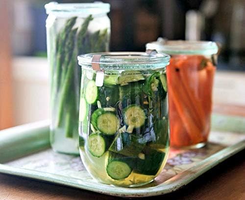 Weck Tulip Jar - Sour Dough Starter Jars for Sourdough - 1 x WECK 745 Large Clear Jar with Wide Mouth - 1 Liter Includes Glass Lid, rubber seal and steel clips