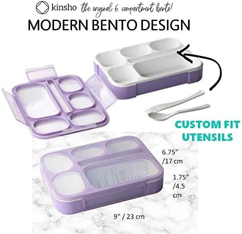 kinsho Lunch Boxes for Boys Teens Adults - Bento Box Set with Insulated Bag and Ice Pack, 6 Compartment Leak Proof Food Container, BPA-Free, Microwave Safe, Ideal for School & Work, Purple