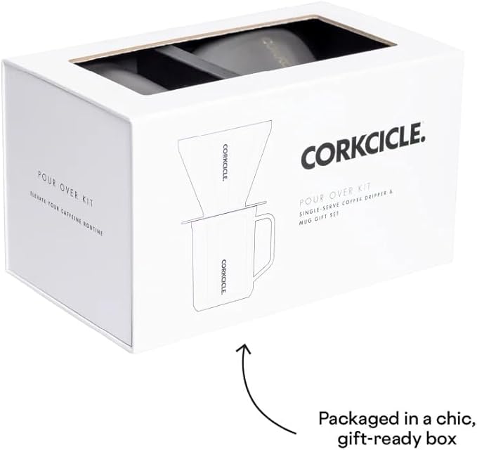 Corkcicle Pour Over Set - Pour Over Coffee Maker for Your Home - Triple-Insulated Stainless Steel Mug - BPA & Phthalate Free - With Non-Slip Silicone Base - Home Barista Set - Ceramic Slate