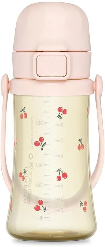 GROSMIMI Slow Flow Toddler Tumbler Water Bottle BPA Free 10 oz. (PPSU, Cherry)