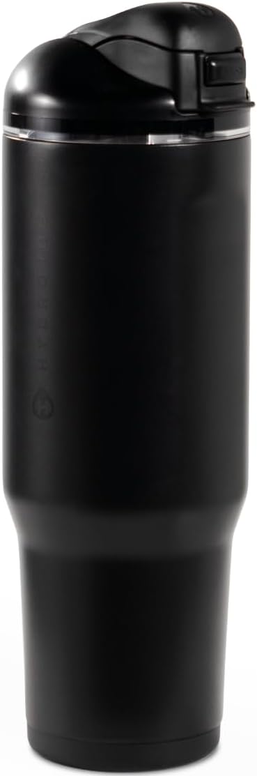 HydroJug Ease2o Water Bottle with Straw & Chug Lid, Stainless Steel, Vented Cap to Help Reduce Pressure, Water-Level Window, Cup Holder Friendly, Non-Slip Base – 32oz, Black