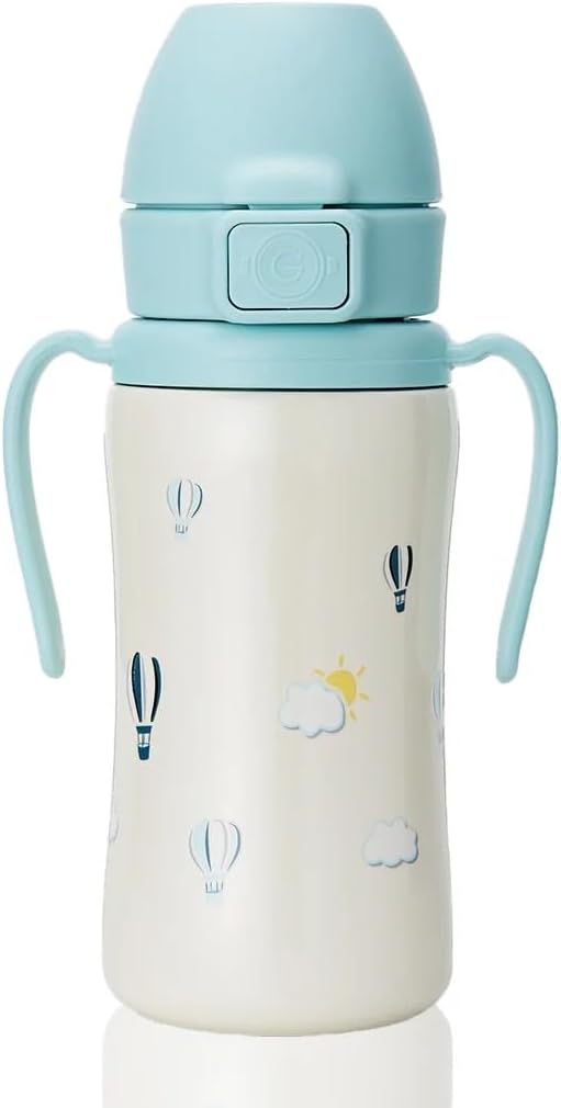GROSMIMI Insulated 316 Stainless Steel Spill Proof Straw Cup, Water bottle with Flip Top for Toddlers, BPA Free (air balloon, 10oz)