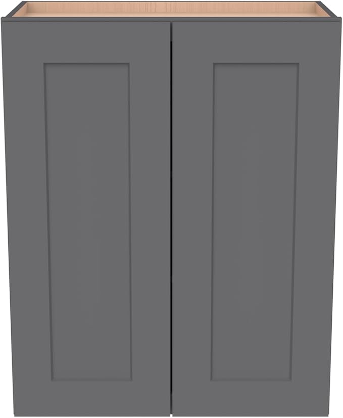 Wall-Mounted Cabinet – Solid Wood Shaker Style Medicine Cabinet with Adjustable Shelves & Soft-Close Doors for Bathroom, Kitchen, and Office Storage (Pebble Gray, 30" W x 12" D x 36" H)