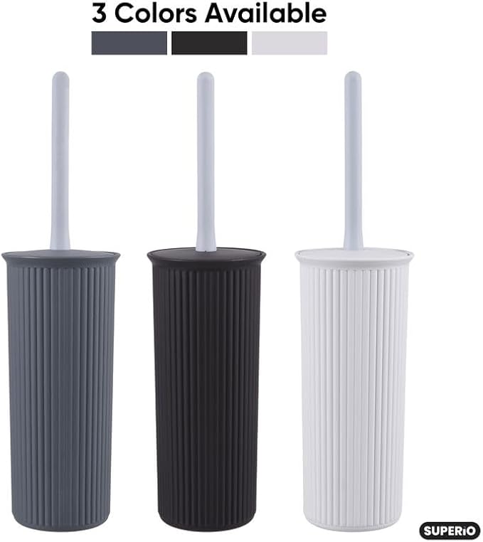 Decorative Plastic Toilet Bowl Brush and Holder Set, White Smoke (2 Pack) Cleaner Scrubber for Bathroom - Ribbed Design