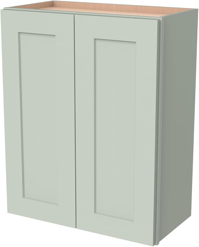 Wall-Mounted Cabinet – Solid Wood Shaker Style Medicine Cabinet with Adjustable Shelves & Soft-Close Doors for Bathroom, Kitchen, and Office Storage (Jade Green, 42" W x 12" D x 30" H)