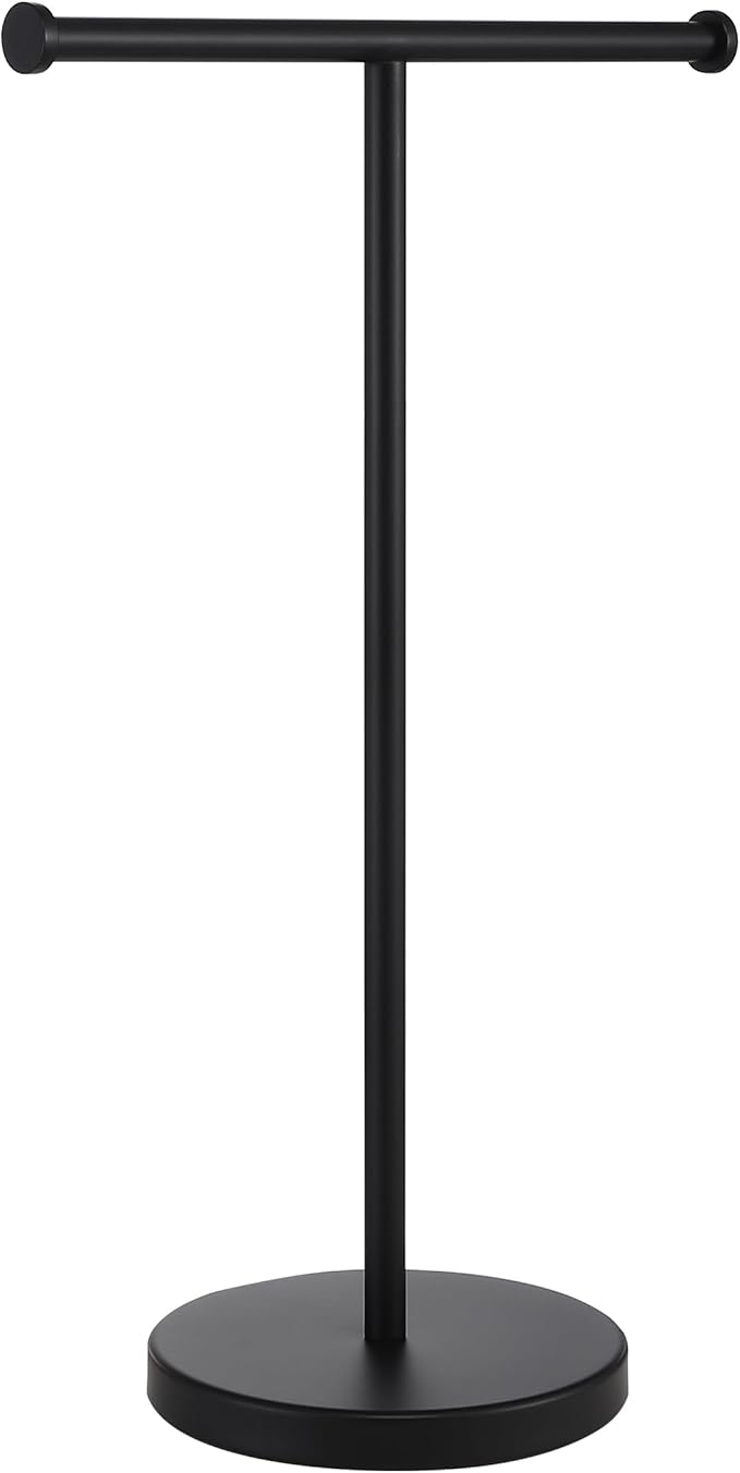 KES Black Towel Rack, Tall Hand Towel Stand 16.5" Fit Standard Hand Towels, T-Shape Standing Hand Holder Countertop Weighted Base, SUS304 Stainless Steel Matte Black, BTH208S14B-BK