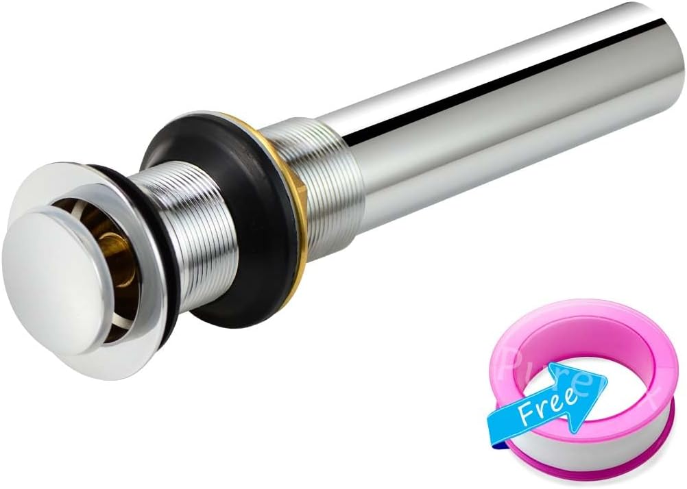 Purelux Pop up Drain Stopper for Bathroom Faucet Vanity or Vessel Sink Bathroom Drain Assembly No Overflow, Chrome Finish