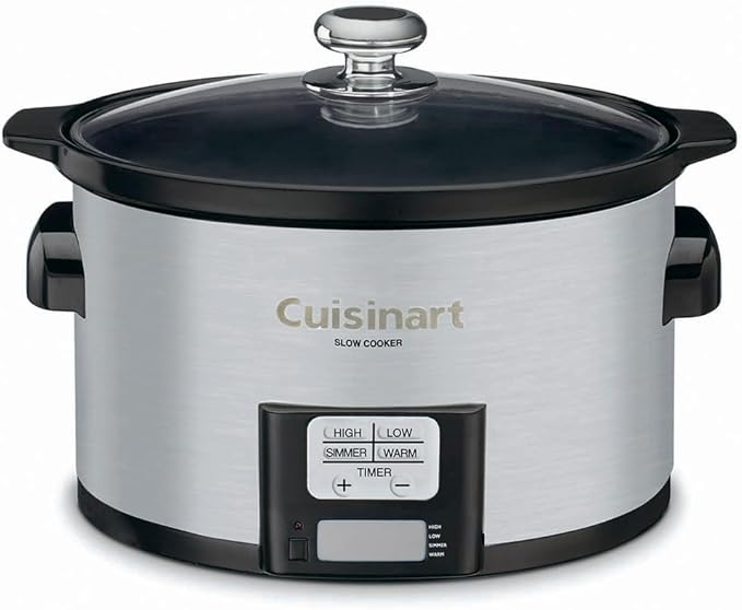 Cuisinart PSC-350 3.5 Quart Programmable Slow Cooker Brushed Stainless Steel Bundle with Deco Chef All purpose clear acrylic golden titanium coating shear and Deco Chef Premium Bamboo Cutting Board