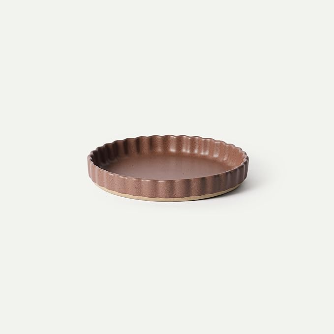 MORA Ceramic Tart Pan, 9.5 Inch Large Porcelain Baking Dish for Tarts, Quiche, Pie, Flan etc. Fluted Ruffled Edge, Oven, Microwave, Freezer, and Dishwasher safe - Great Gift For Bakers - Teracotta