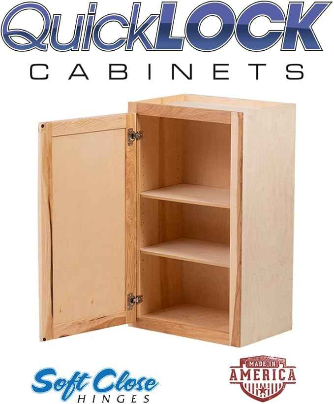 Quicklock RTA (Ready-to-Assemble) 42" Tall Wall Kitchen Cabinets - Shaker Style | 100% Hardwood | Made in America | Soft Close Hardware (Rustic Hickory, 12" D x 21" W x 42" H)