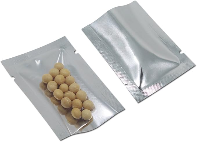 Silver Aluminum Foil Pouch Heat Seal Front Window Plastic Mini Open Top Flat Vacuum Packaging Mylar Bag Food Small Sample Mylar Storage with Tear Notch (1000, 8x12cm(3.1x4.7 inch))