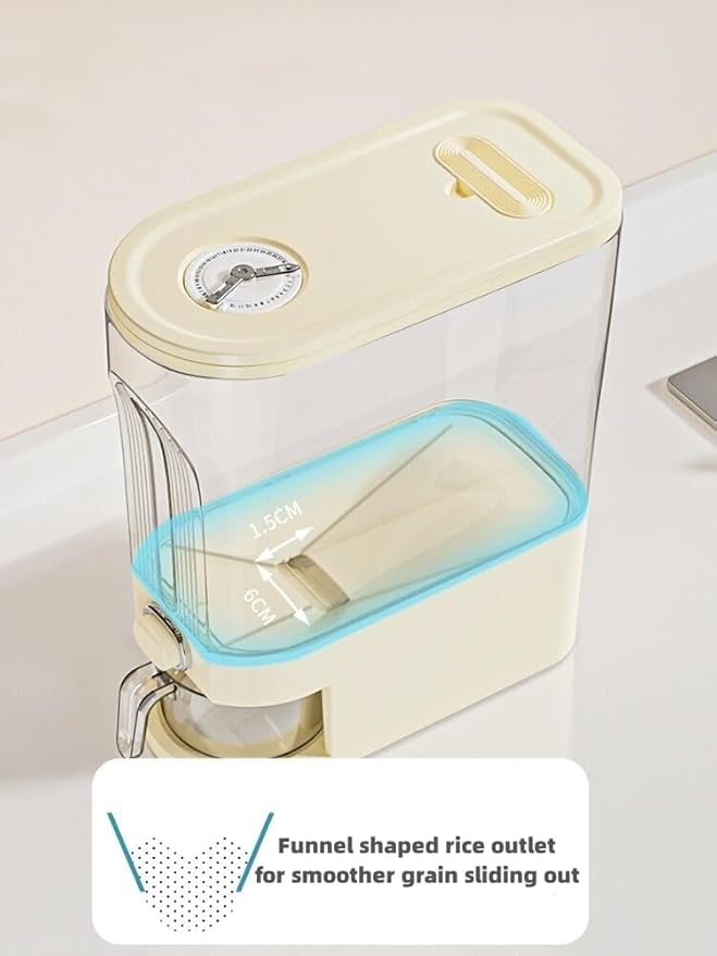 IEEK 25 Lbs Rice Dispenser, Large Cereal Dry Food Storage Containers with Measuring Cup and Lid,Moisture Proof Airtight Food Dispenser Bucket for Rice,Corn,Coffee Bean,Grain,Soybean and Oatmeal,White