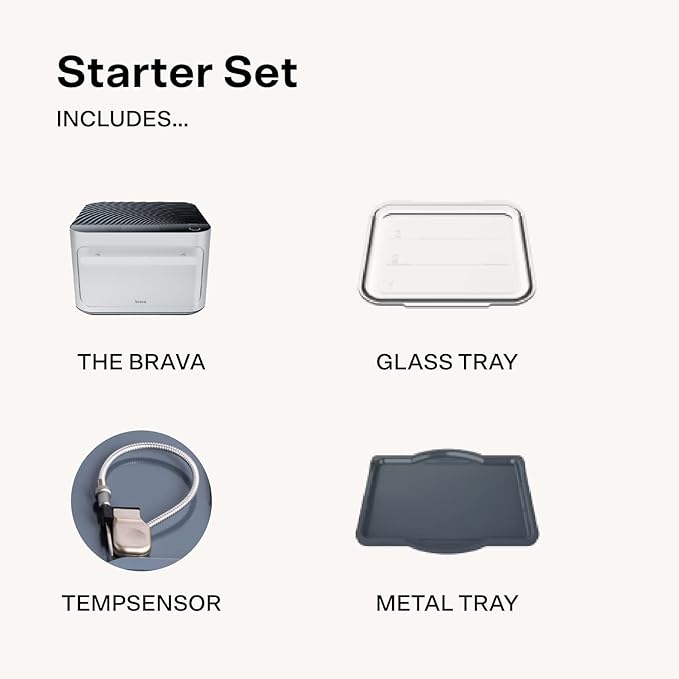 Brava Oven Starter Set: 10-in-1 Touchscreen Countertop Smart Oven, Air Fryer, 6-Slice Toaster, Slow Cooker, Reheater, Dehydrator, Rice Cooker, Auto-Shut Off, 1800W, Stainless Steel Kitchen Appliance