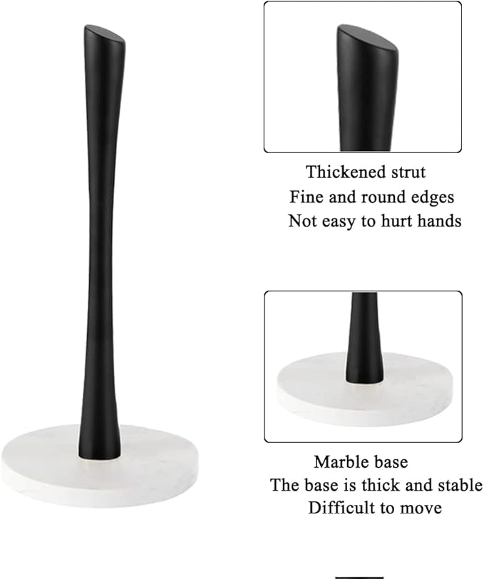 Black Paper Towel Holder Countertop, Marble Paper Towel Holder Used for Kitchen&Bathroom, Paper Towel Holder Made of Stainless Steel for Easy One-Handed Operation|Black