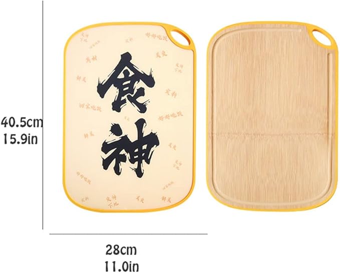 Double Sided Plastic Bamboo Wood Cutting Board Creative Board with Handles for Meat Fish Vegetable Cheese (1 Pack
