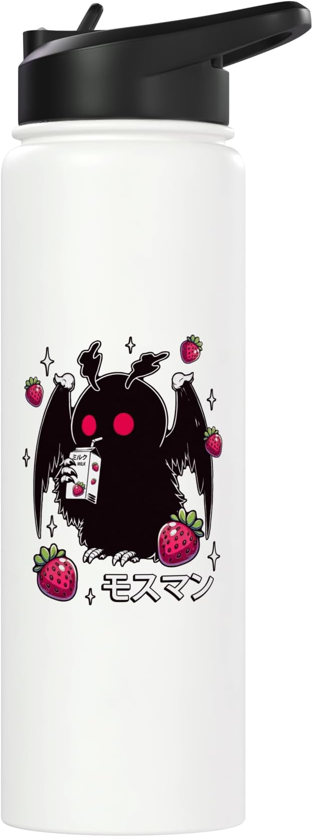 Kawaii Strawberry Milk Shake Carton Mothman Stainless Steel Insulated Water Bottle
