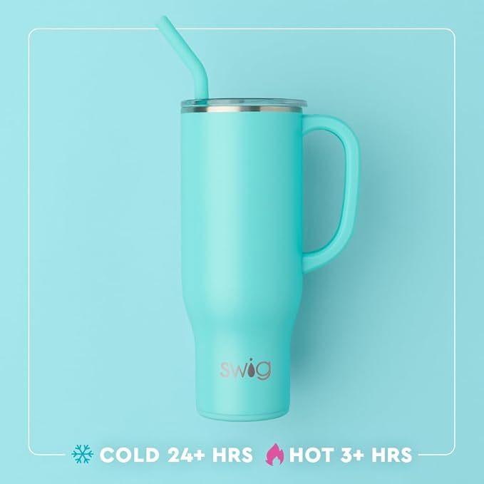 Swig Life 30oz Mega Mug, 30 oz Tumbler with Handle and Straw, Cup Holder Friendly, Dishwasher Safe, Extra Large Insulated Tumbler, Stainless Steel (Get Crackin)