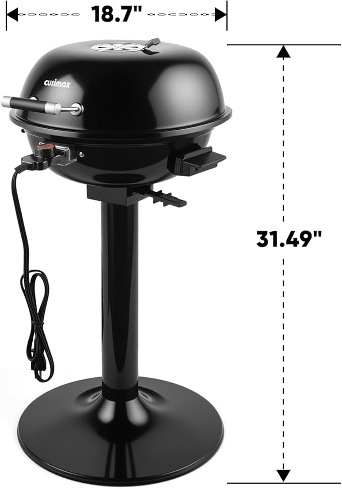 Electric Grill, CUSIMAX Electric Indoor/Outdoor Grill, 1600W Portable BBQ with Lid for Indoor & Outdoor Use, Adjustable Heat, Removable Stand Grill for Cookouts, BBQ Gatherings, Small Spaces