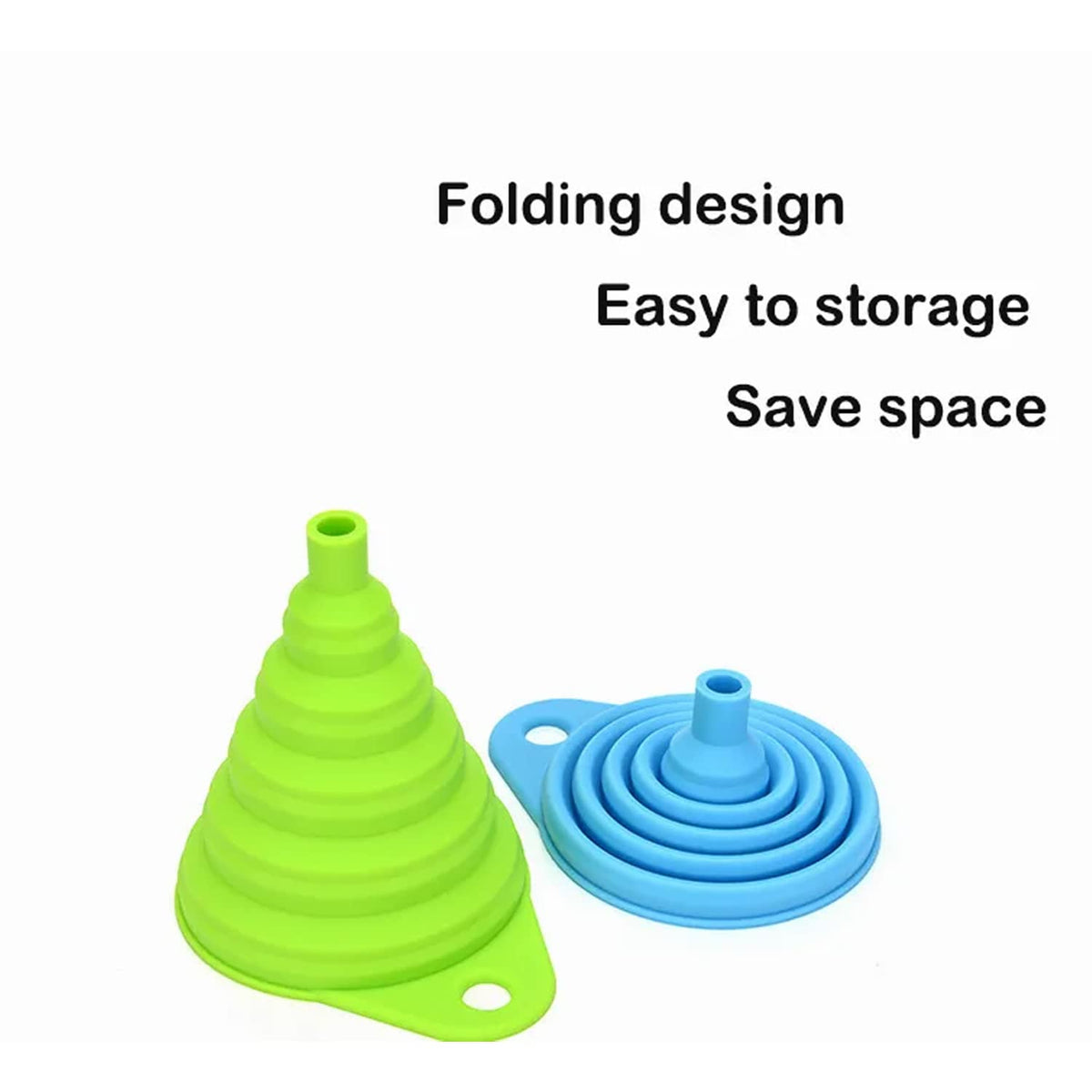 Set of 4 Silicone Collapsible Kitchen Funnel - X-Small to Large Sizes for Easy Liquid Transfer Food Grade Silicone Collapsible Gadgets (Blue)