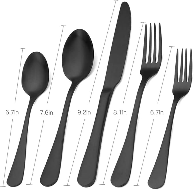 Matte Black Silverware Set,SHARECOOK Satin Finish 30-Piece Stainless Steel Flatware Set,Kitchen Utensil Set Service for 6Tableware Cutlery Set for Home and Restaurant, Dishwasher Safe